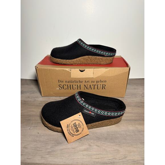 Haflinger GZ 15 Women's Black Wool- Brown Sole Clogs Size 37 US 6- NIB - Picture 1 of 8
